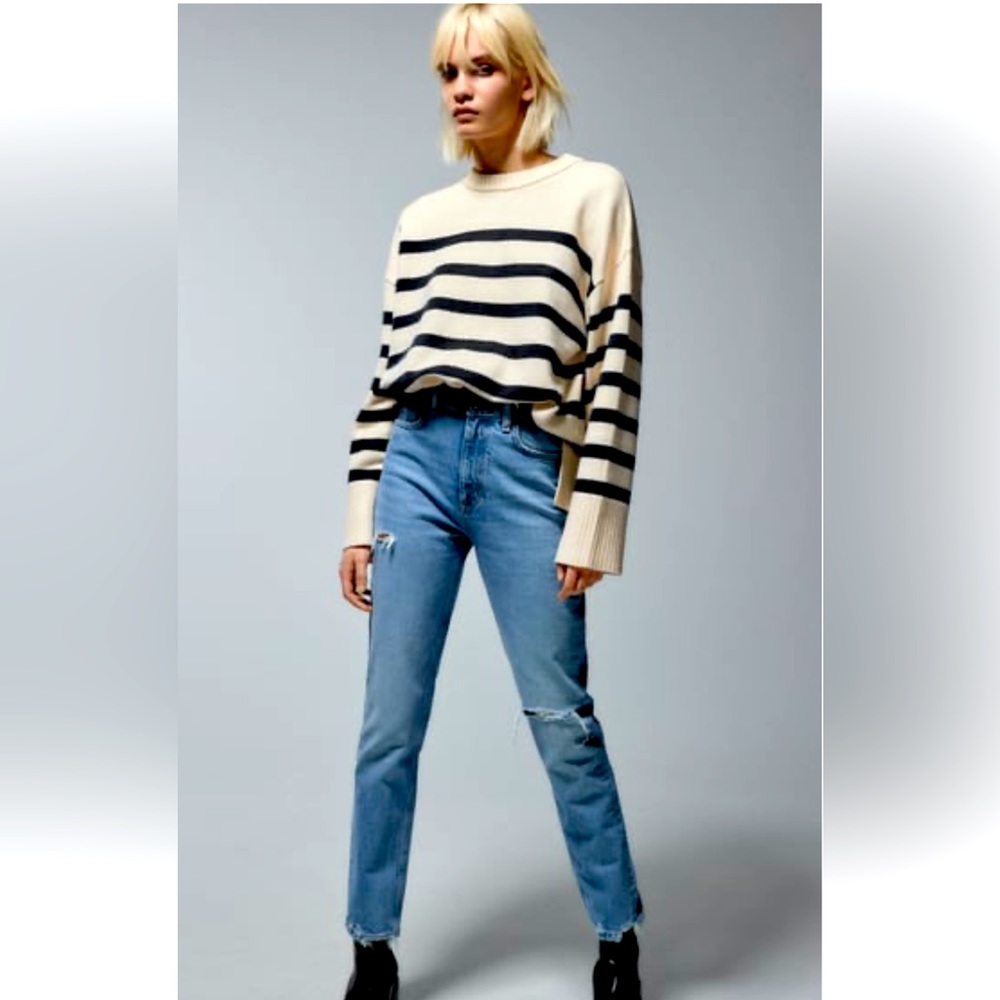 Zara ripped distressed slim jeans